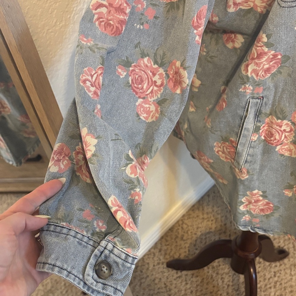 Bibi Floral Denim Jacket-Size XL - Picture 2 of 6